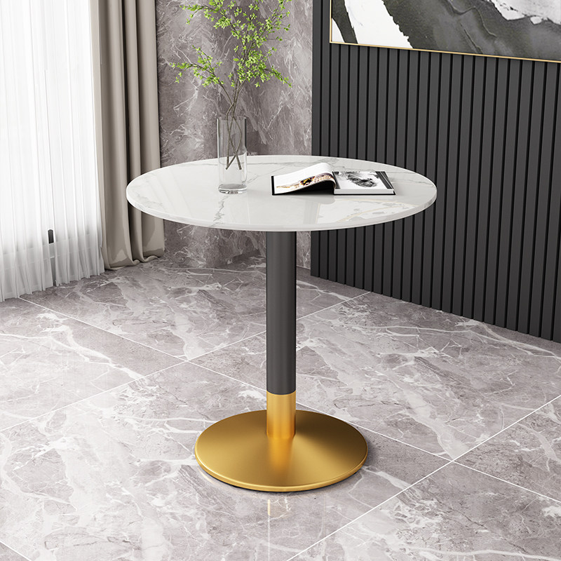 现代简约岩板桌子奶茶店咖啡厅阳台高端多用处商用会客洽谈小圆桌