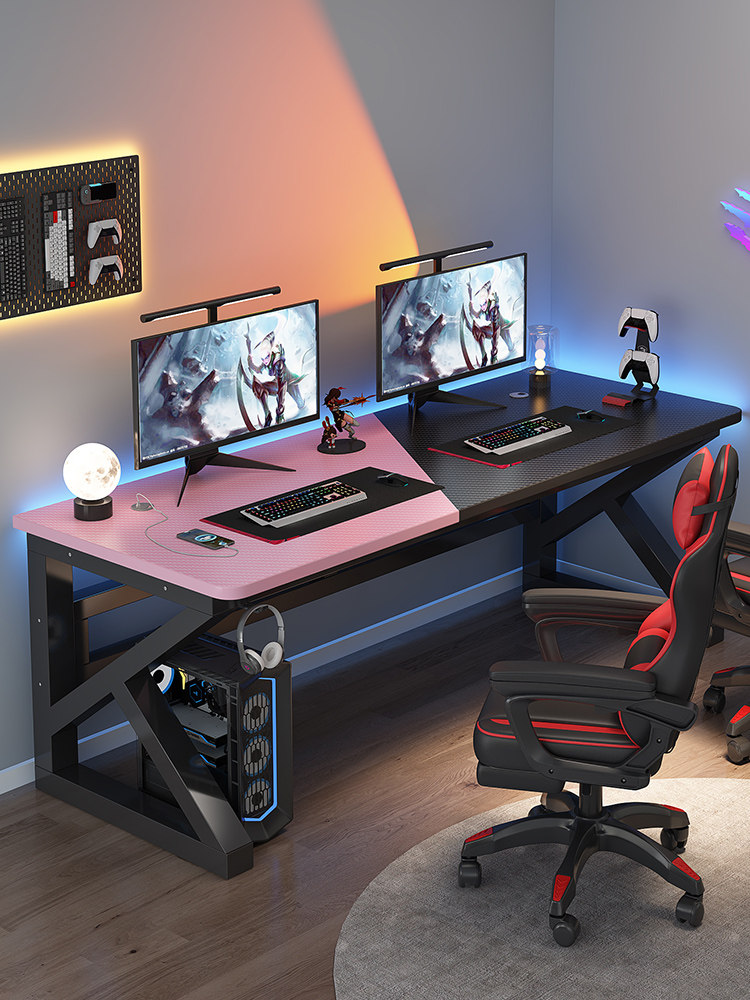 电脑桌台式双人书桌卧室简易办公桌网吧游戏桌椅套装碳纤维电竞桌