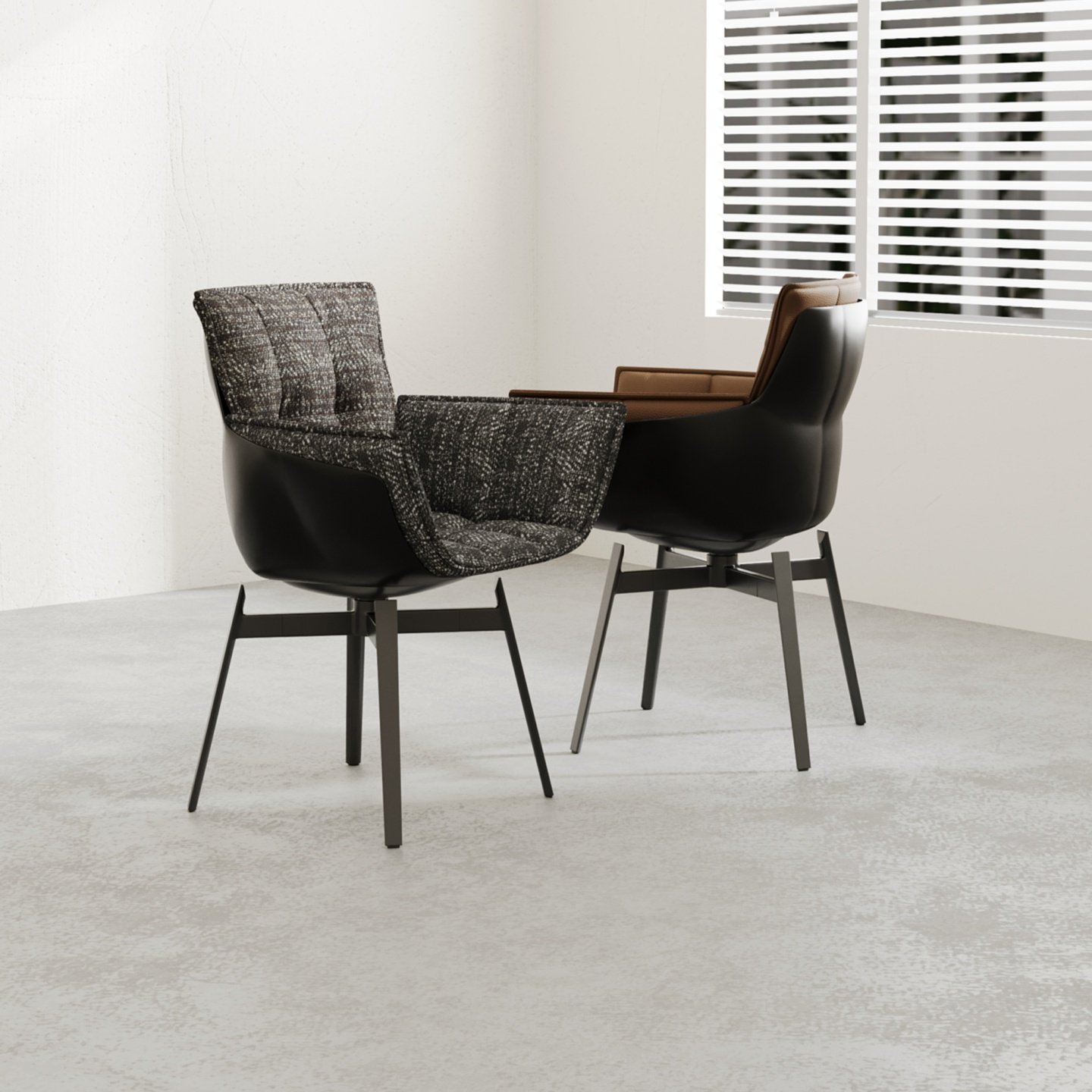 稻壳椅可旋转真皮肌肉椅简约轻奢椅子设计师网红靠背椅子意式餐椅