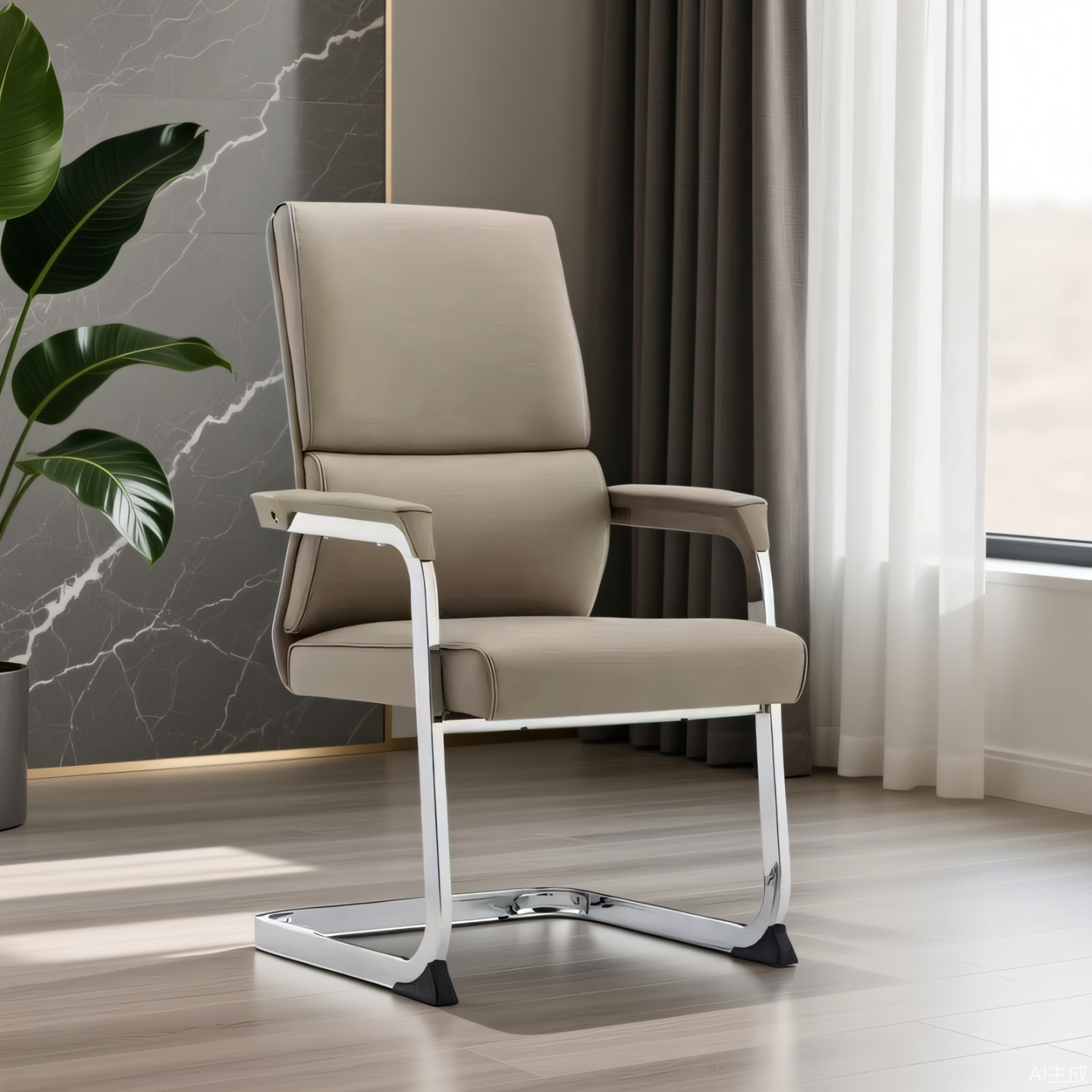 办公室会议椅职员椅舒适久坐会客洽谈椅弓形皮椅高档轻奢电脑椅子