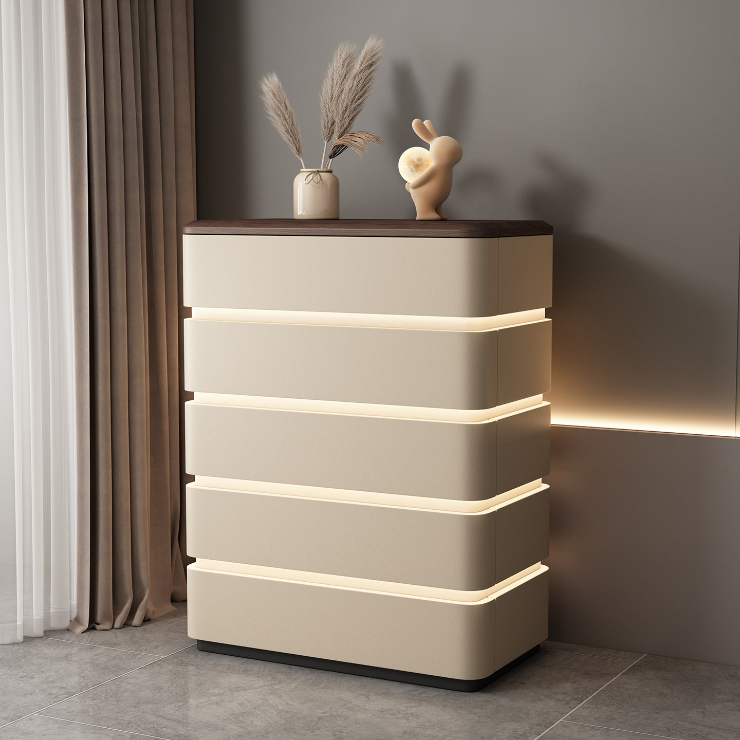 实木五斗柜卧室轻奢高级感床尾收纳柜客厅靠墙奶油风储物柜置物柜